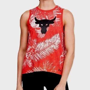 Under Armour Project Rock Brahma Bull Aloha Camo Tank Top Youth XL Red Camo Gym